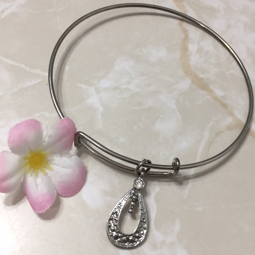 Silver Boho Teardrop Charm Bangle Bracelet
